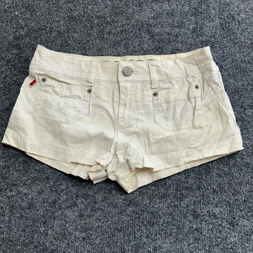 Bongo Shorts Womens Size 7 Ivory Ramie Cotton Low Rise Casual Summer Mini Pocket